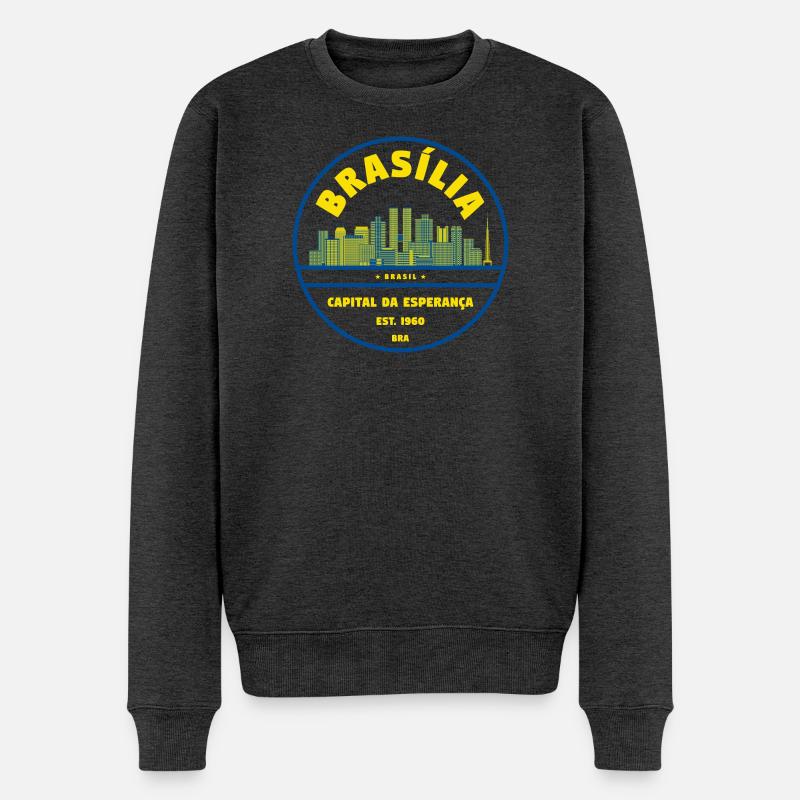 Brasilia Skyline Emblem - Männer Premium Bio Pullover - Anthrazit meliert