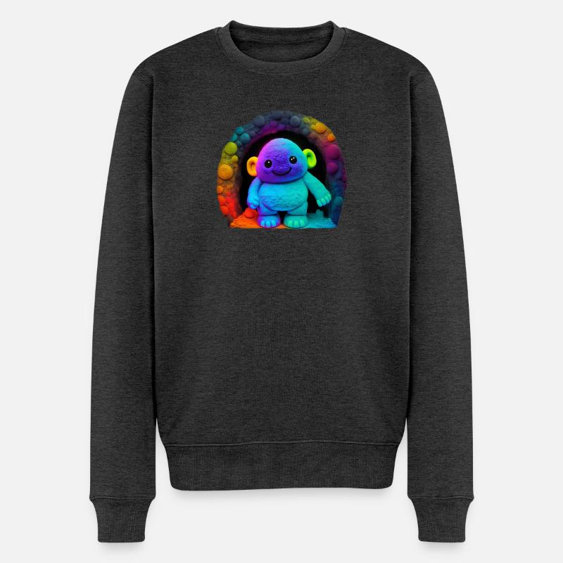Neon Regenbogenaffe im Tunnel - Männer Premium Bio Pullover - Anthrazit meliert