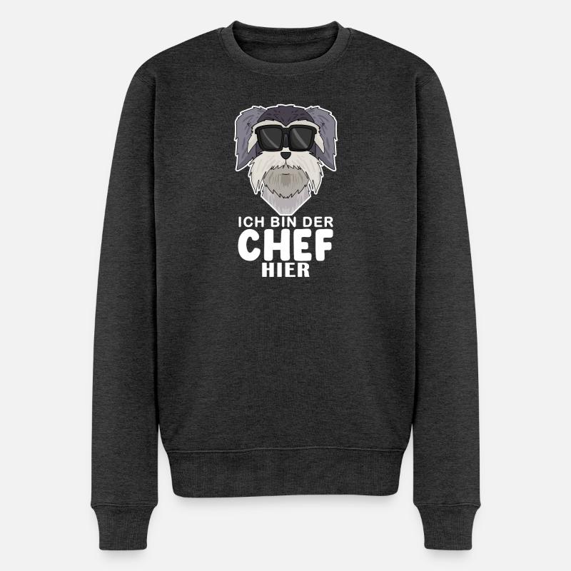 cooler Hund Schnauzer Chef Spruch - Männer Premium Bio Pullover - Anthrazit meliert