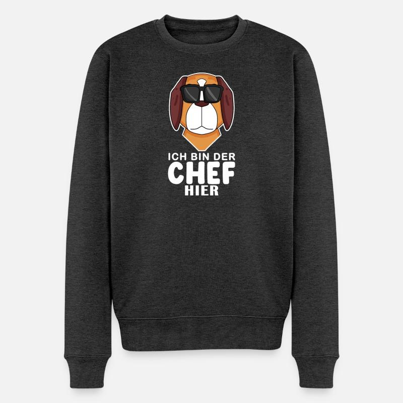 cooler Hund Bernhardiner Chef Spruch - Männer Premium Bio Pullover - Anthrazit meliert
