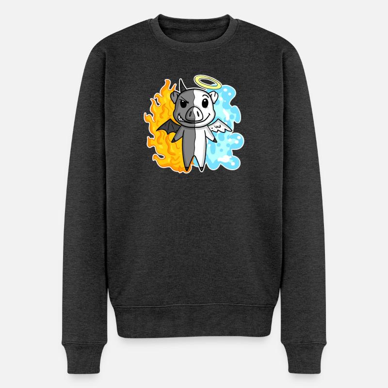 Schwein - Engel und Teufel - Männer Premium Bio Pullover - Anthrazit meliert