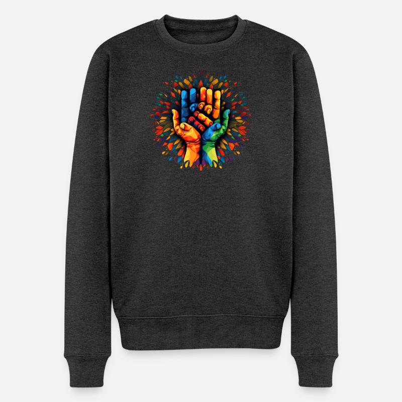 Sharing is Caring - Community - Helfende Hand - Männer Premium Bio Pullover - Anthrazit meliert