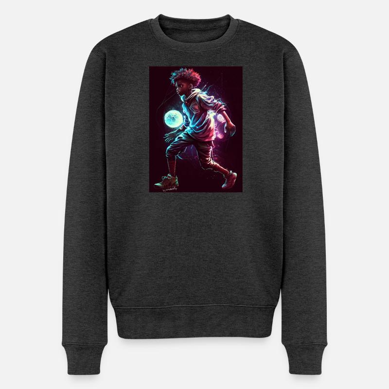 Futuristischer Kinder-Superhelden-Design - Männer Premium Bio Pullover - Anthrazit meliert