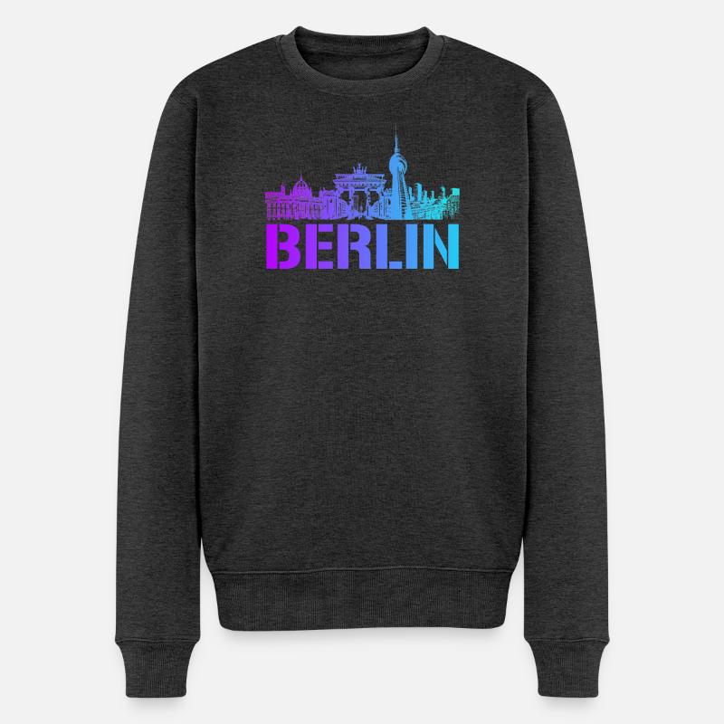 Berlin Skyline mit Berliner Wahrzeichen - Männer Premium Bio Pullover - Anthrazit meliert