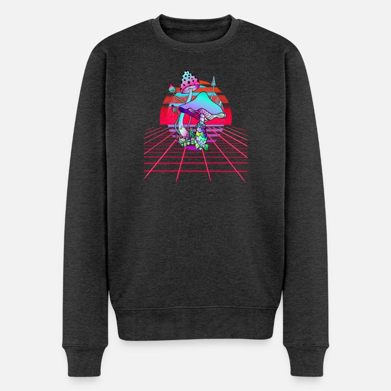 Psychedelische Pilze - Retro Wave Sunset - Männer Premium Bio Pullover - Anthrazit meliert