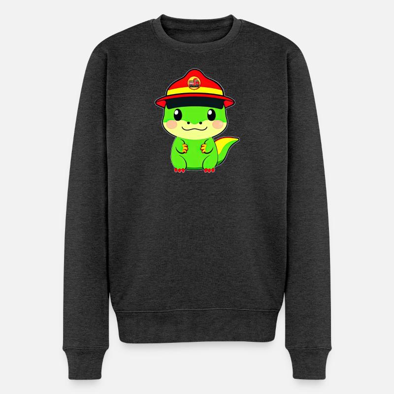 Dino, Dinosaurier Feuerwehr - Männer Premium Bio Pullover - Anthrazit meliert