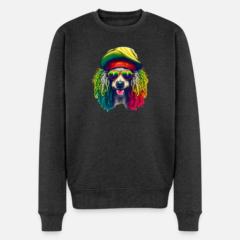 Cooler Rasta-Pudel bunt - Männer Premium Bio Pullover - Anthrazit meliert
