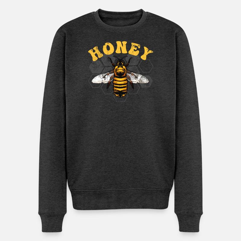 Honigbiene auf Hex-Gitter - Männer Premium Bio Pullover - Anthrazit meliert