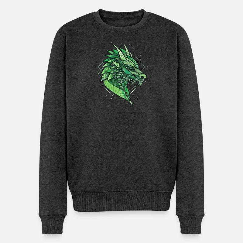 Stilisierter, geometrischer Drache - Männer Premium Bio Pullover - Anthrazit meliert