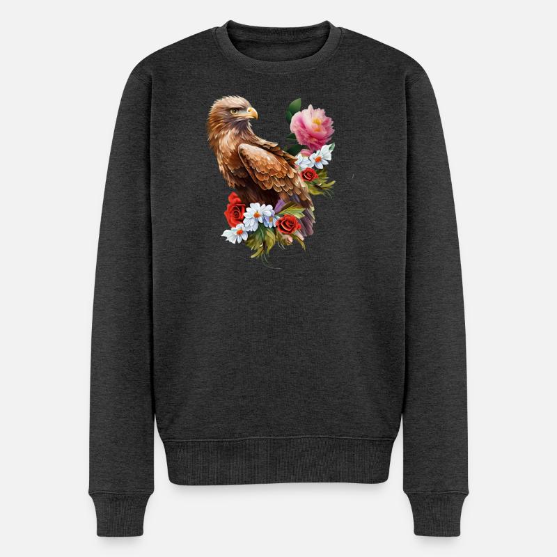 Merveilleux aigle avec des fleurs. - Pull Premium bio Homme - anthracite chiné