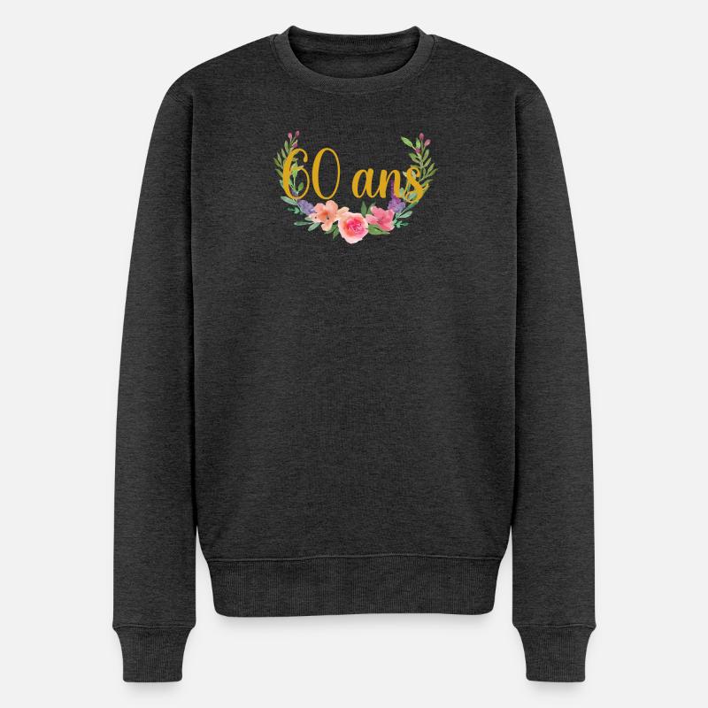 fleurs anniversaire 60ans - Pull Premium bio Homme - anthracite chiné