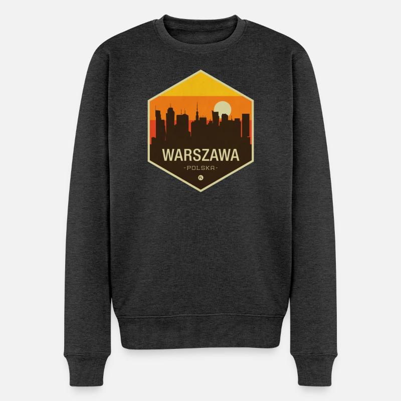 Warschau Skyline im Sonnenuntergang - Männer Premium Bio Pullover - Anthrazit meliert