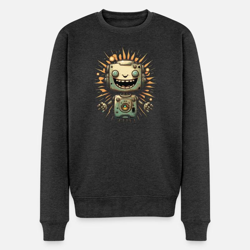 Sunburst Roboter Grinsen - Männer Premium Bio Pullover - Anthrazit meliert