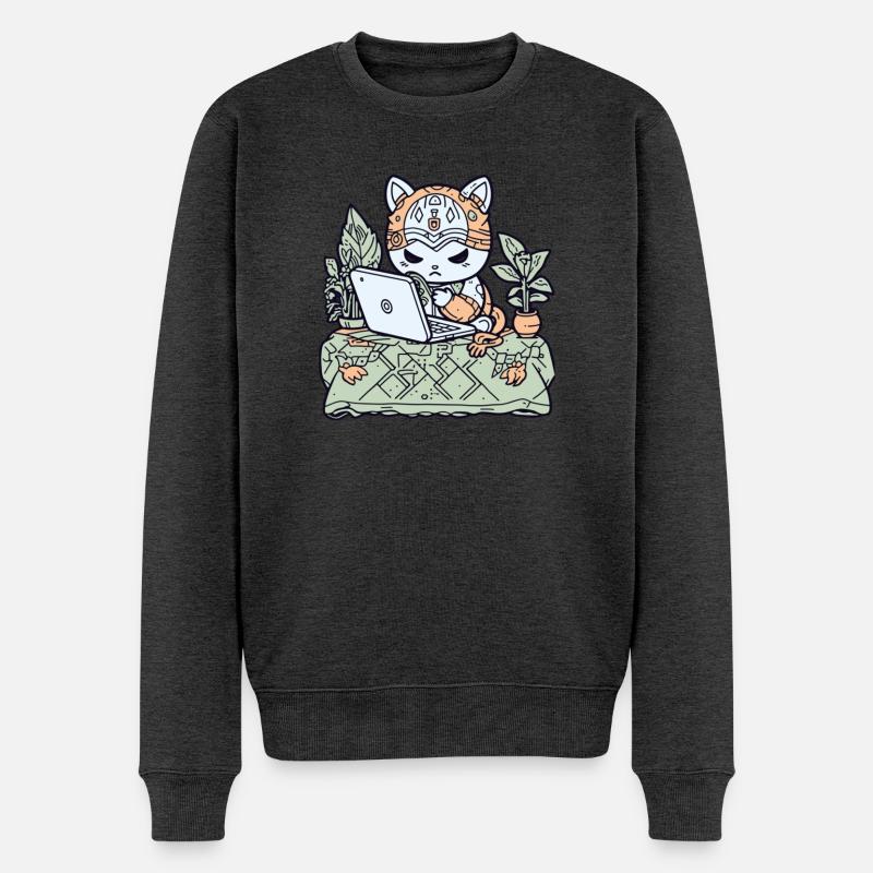 Chat Tech en armure de jardin - Pull Premium bio Homme - anthracite chiné