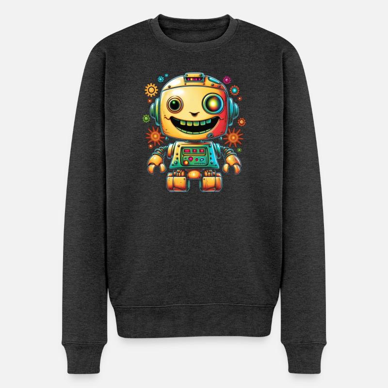 Neon Roboter Pop Getriebe - Männer Premium Bio Pullover - Anthrazit meliert