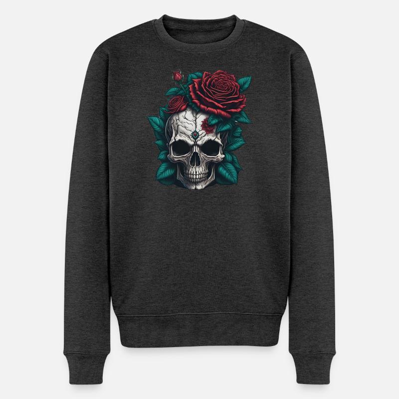 Totenkopf mit Rosen - Männer Premium Bio Pullover - Anthrazit meliert