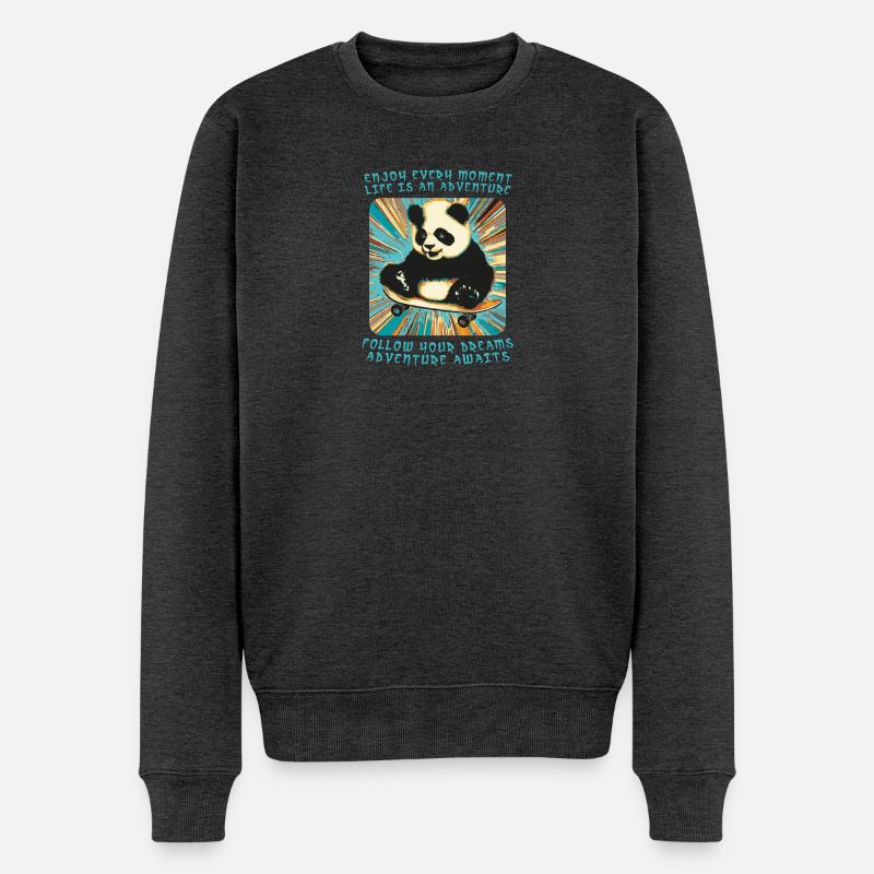 Pandas Abenteuer auf Rädern - Männer Premium Bio Pullover - Anthrazit meliert