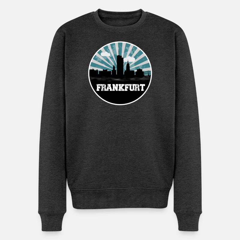 Frankfurt Skyline Blue Hour - Männer Premium Bio Pullover - Anthrazit meliert