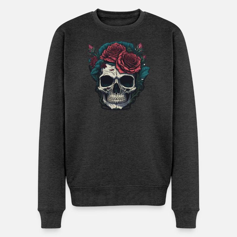 Totenkopf mit Rosen - Männer Premium Bio Pullover - Anthrazit meliert
