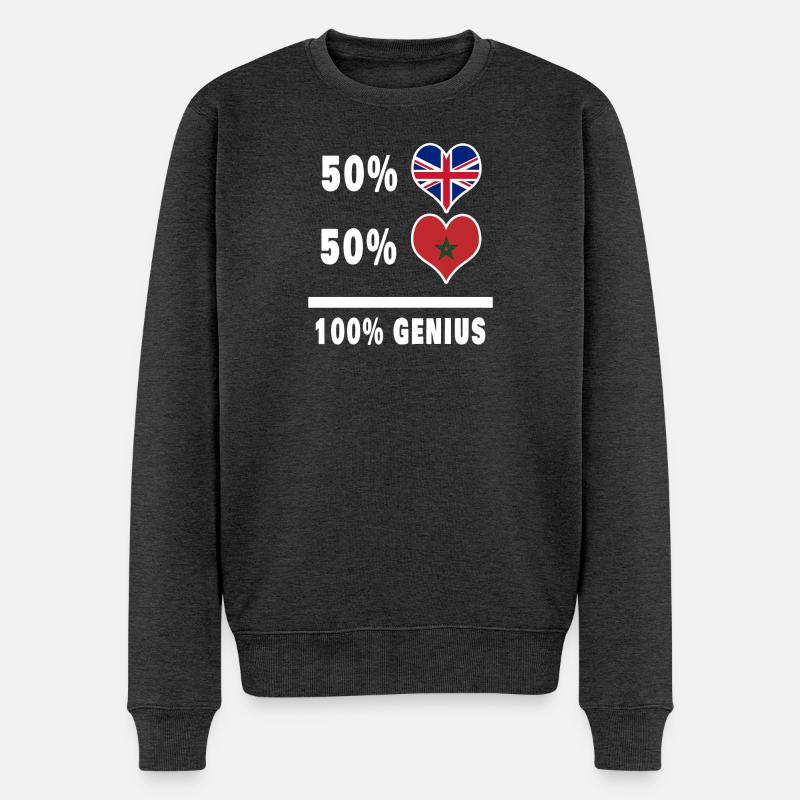 Marokko und Großbritannien 100% Genius Flagge - Männer Premium Bio Pullover - Anthrazit meliert