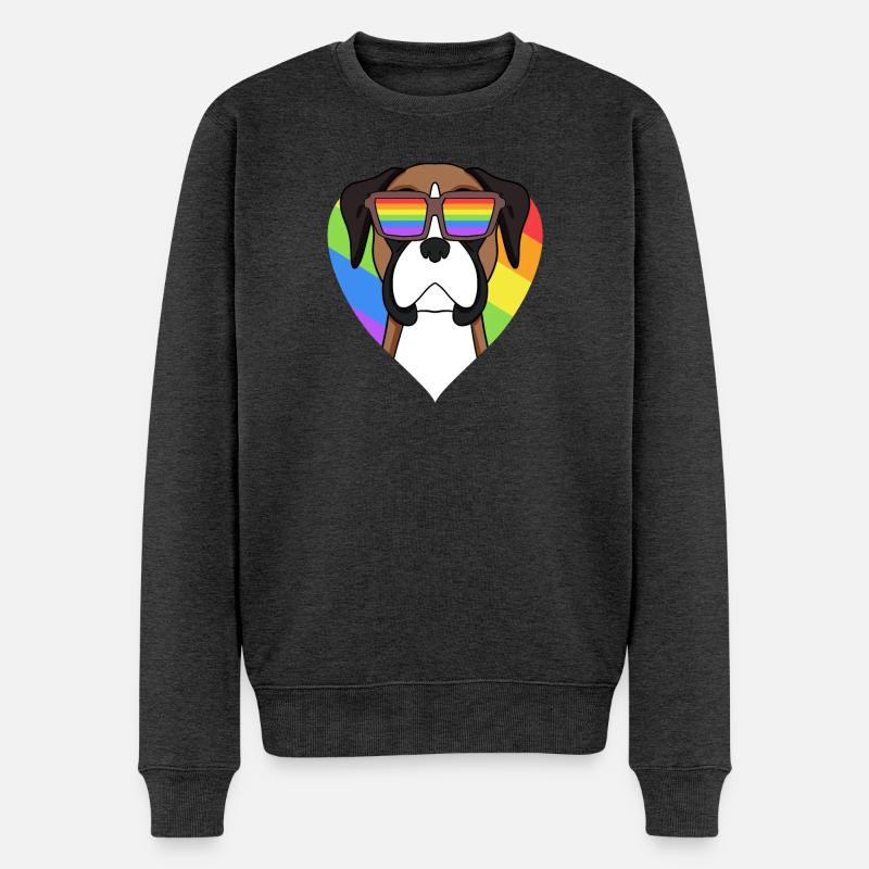 Regenbogen - Hund Deutscher Boxer mit Brille - Männer Premium Bio Pullover - Anthrazit meliert