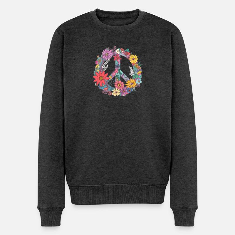 Blumen Peace - Männer Premium Bio Pullover - Anthrazit meliert
