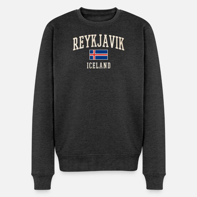 Reykjavik Iceland Vintage Flag Tee - Männer Premium Bio Pullover - Anthrazit meliert