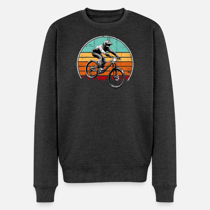 Retro Sunset MTB Fahrer - Männer Premium Bio Pullover - Anthrazit meliert