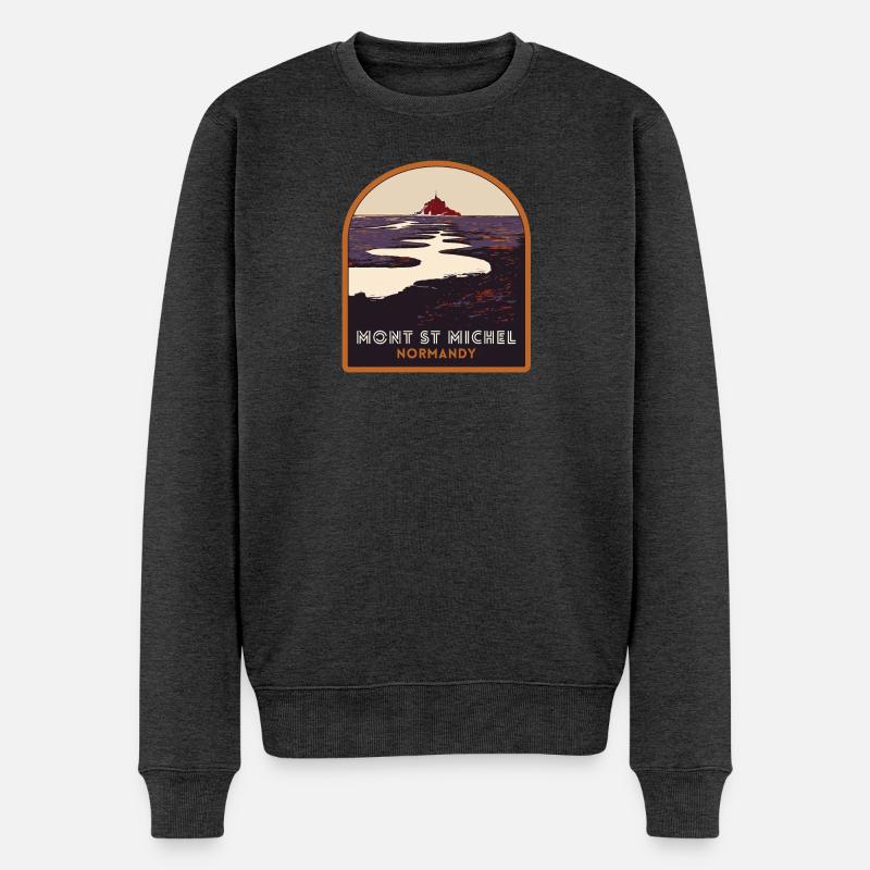 Illustration colorée du Mont Saint Michel - Pull Premium bio Homme - anthracite chiné