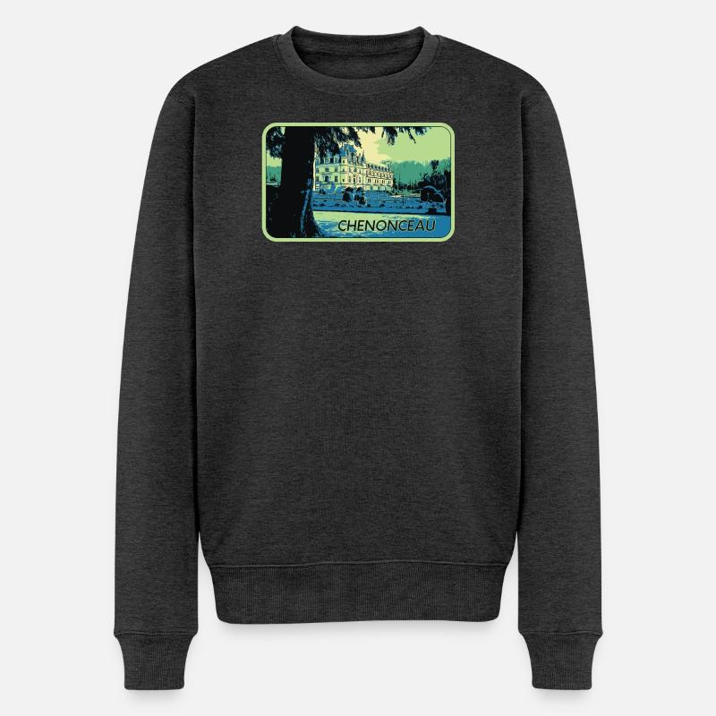 Vue Château de Chenonceau : Vallée de la Loire - Pull Premium bio Homme - anthracite chiné