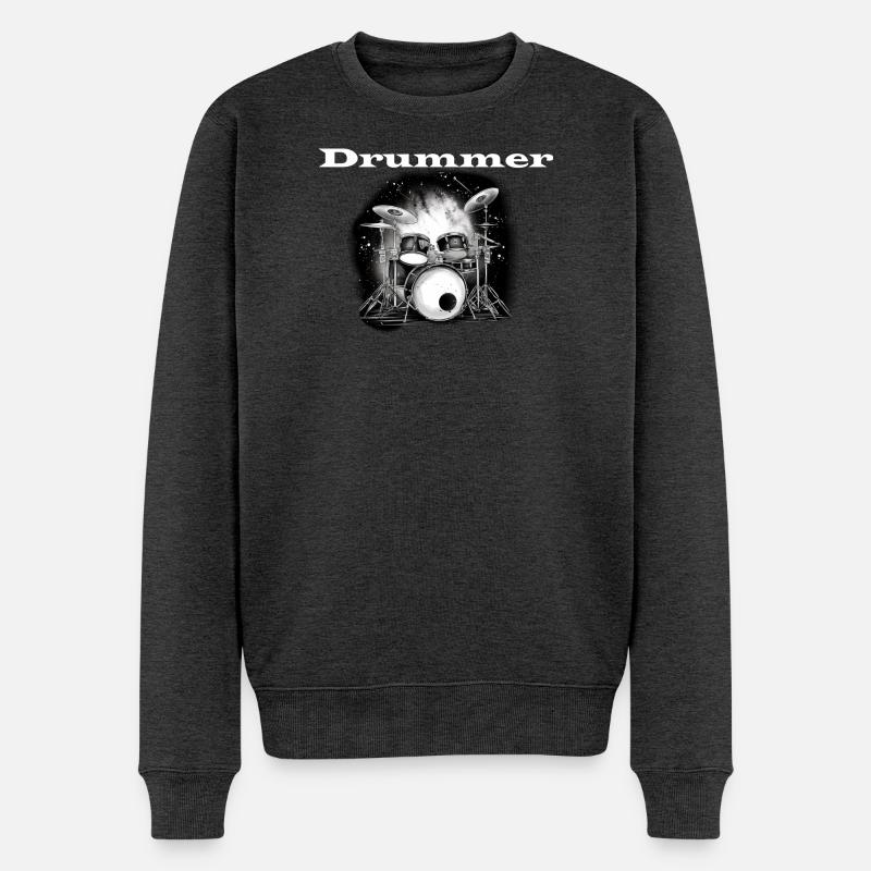 Drummer weiß - Männer Premium Bio Pullover - Anthrazit meliert