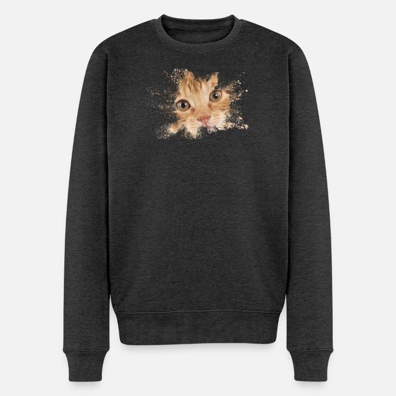 Orangene Katze mit Aquarellspritz - Männer Premium Bio Pullover - Anthrazit meliert