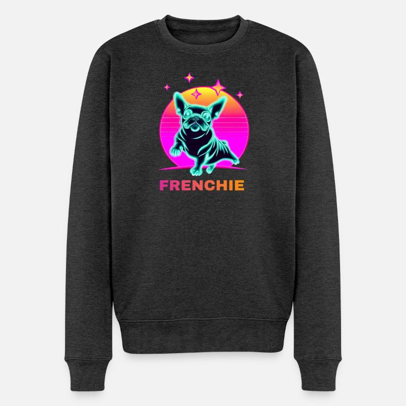Französiche Bulldogge Synthwave Frenchie - Männer Premium Bio Pullover - Anthrazit meliert