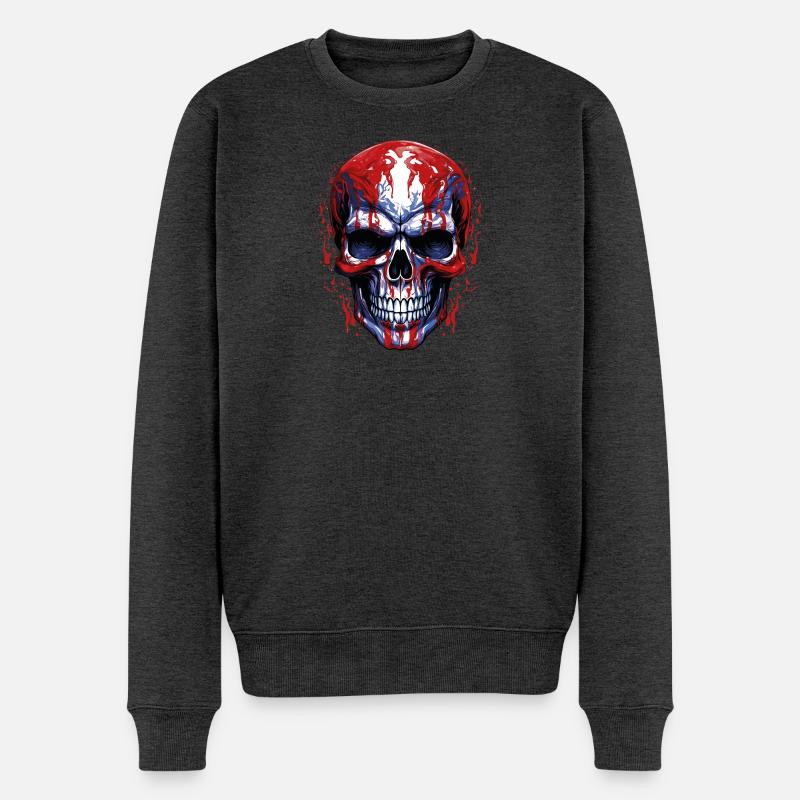 Graphique de crâne de drapeaux - Pull Premium bio Homme - anthracite chiné