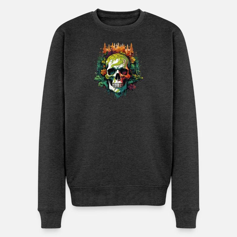 Regenbogen Schädel im Dschungel - Männer Premium Bio Pullover - Anthrazit meliert
