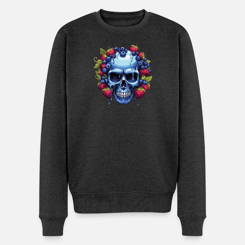 Blauer Schädel mit Beerengirlande - Männer Premium Bio Pullover - Anthrazit meliert