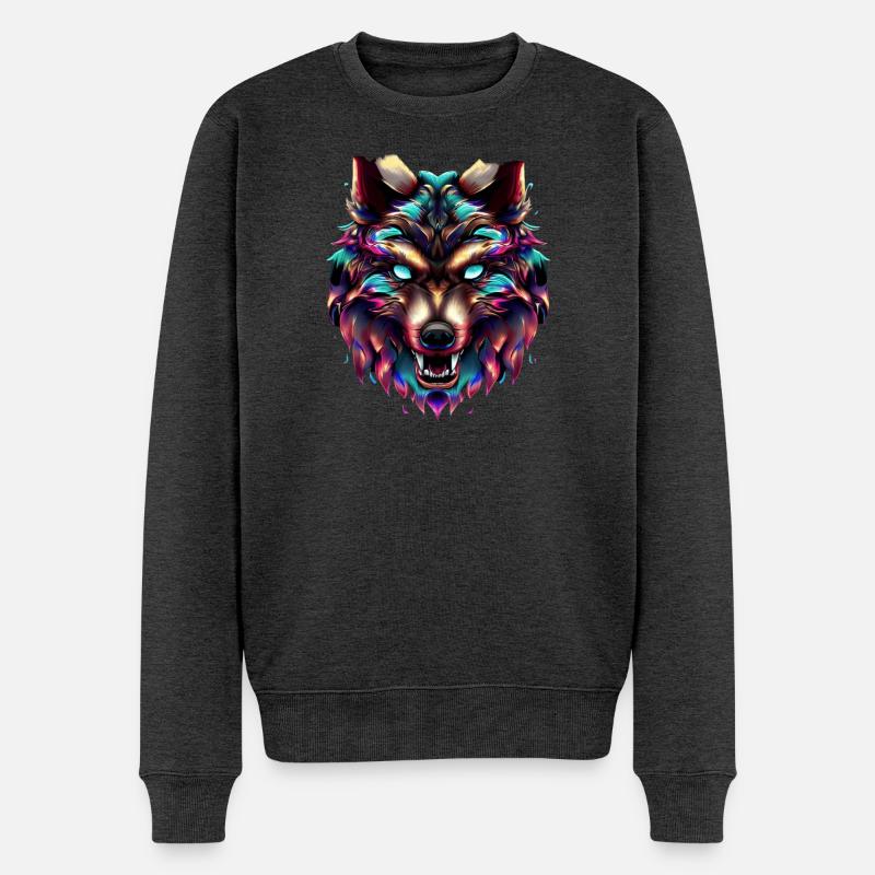 Wolf’s Head Synthwave Wolf - Pull Premium bio Homme - anthracite chiné