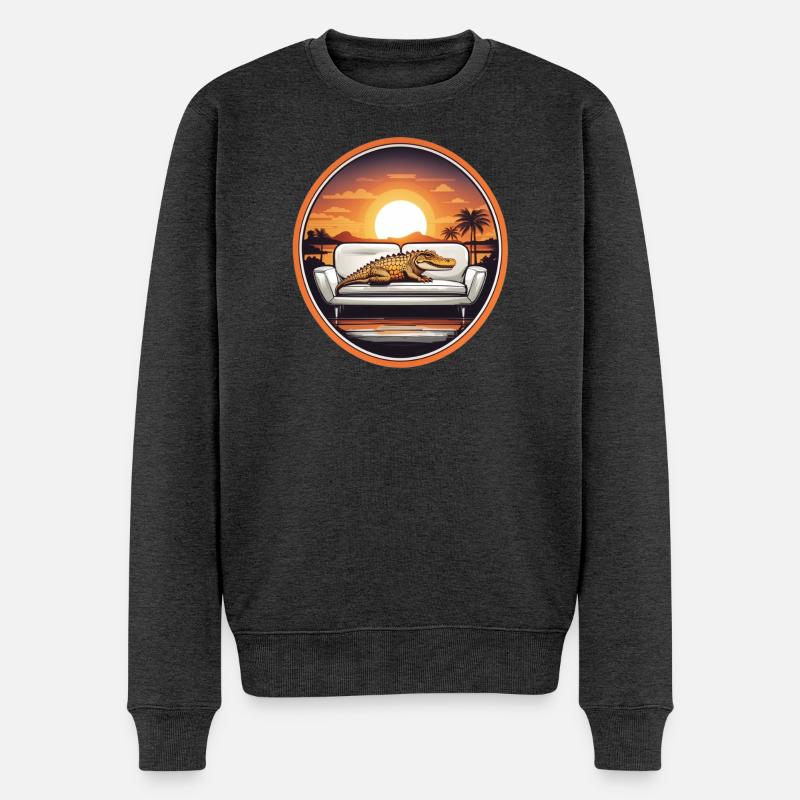 Alligator auf Sofa - Männer Premium Bio Pullover - Anthrazit meliert
