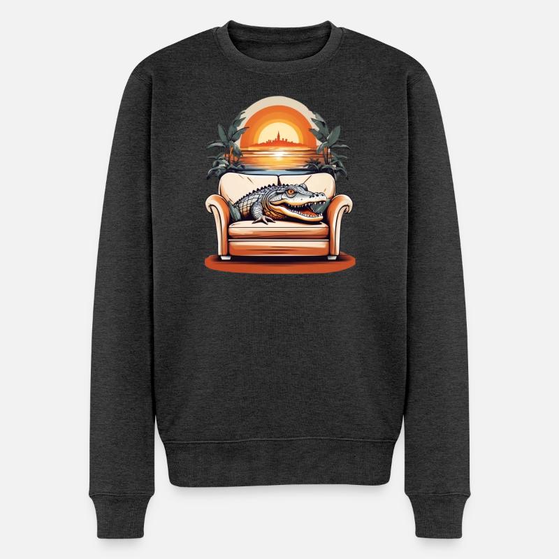 Alligator auf Sofa - Männer Premium Bio Pullover - Anthrazit meliert