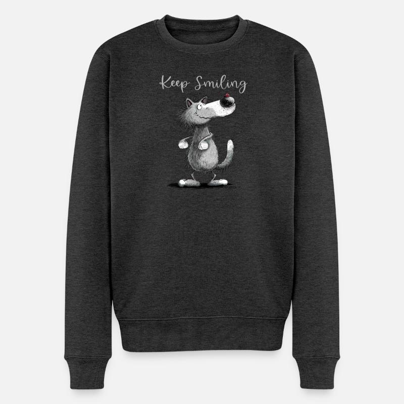 Keep Smiling Wolf Motiv I Lustiger Wolf - Männer Premium Bio Pullover - Anthrazit meliert