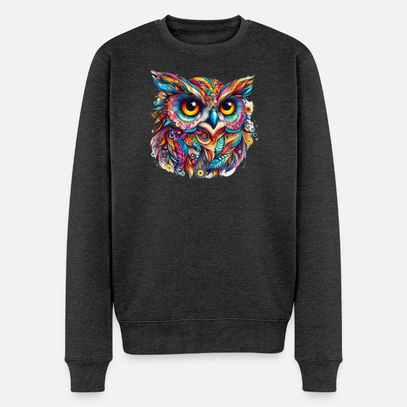 Eule - Männer Premium Bio Pullover - Anthrazit meliert
