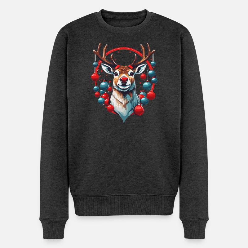 Rentier mit Weihnachtskugeln - Männer Premium Bio Pullover - Anthrazit meliert