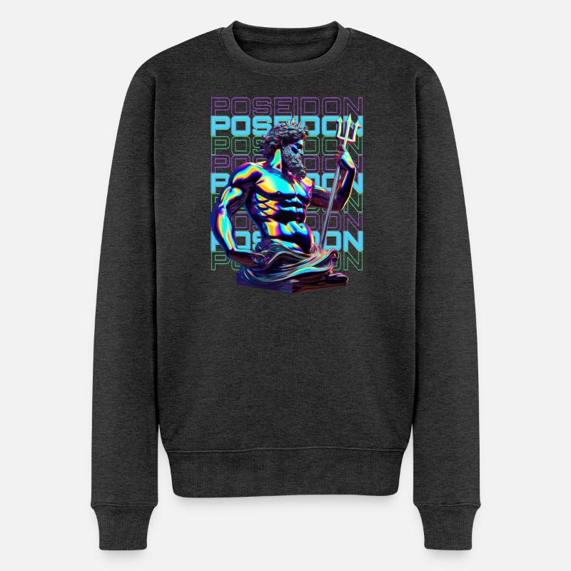 Neon Poseidon Trident - Männer Premium Bio Pullover - Anthrazit meliert