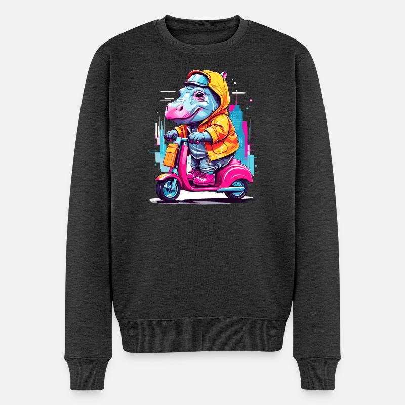 Hippopotame en scooter - Pull Premium bio Homme - anthracite chiné