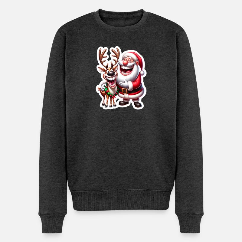 Lachender Santa Rentier Duo - Männer Premium Bio Pullover - Anthrazit meliert