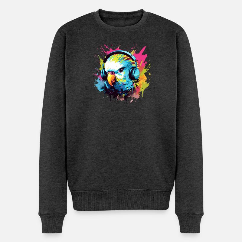 Perruche avec écouteurs Perruches Bird - Pull Premium bio Homme - anthracite chiné
