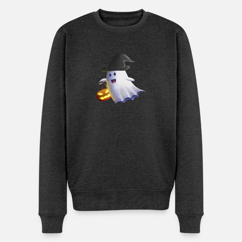 Geist mit Hexenhut und Kürbislaterne - Männer Premium Bio Pullover - Anthrazit meliert
