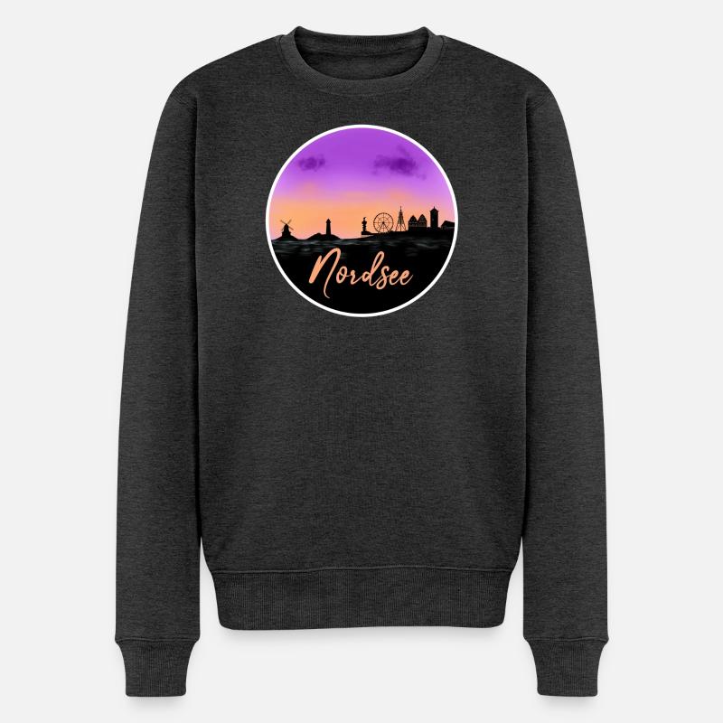 Nordsee Fineline Skyline - Männer Premium Bio Pullover - Anthrazit meliert