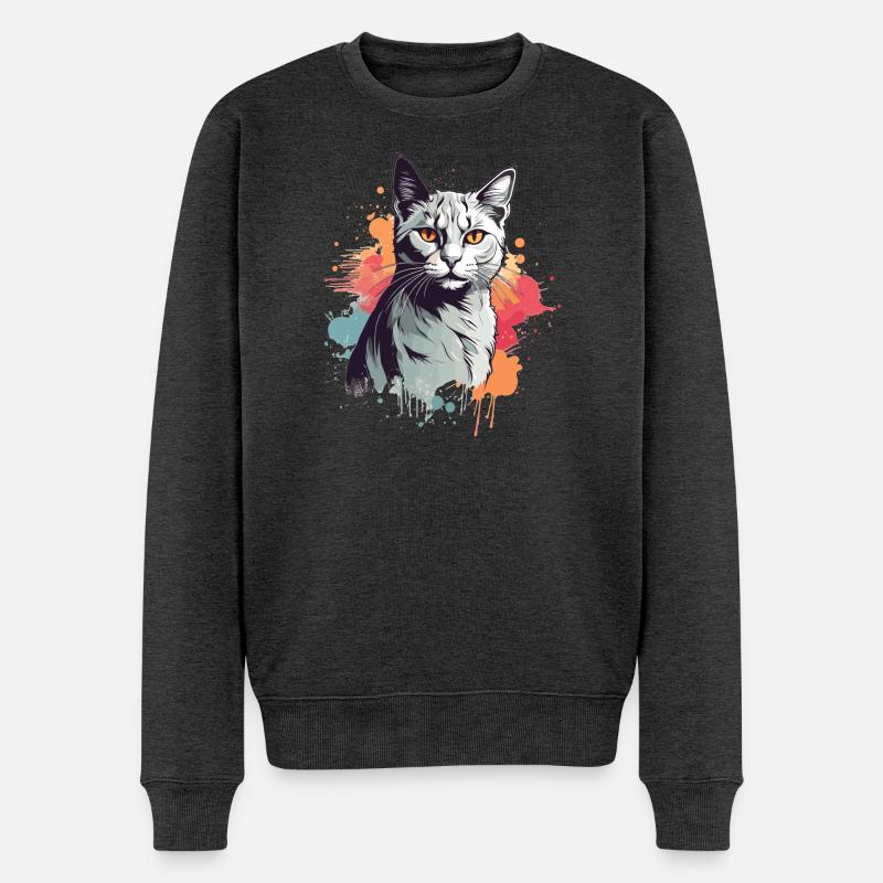 Süße graue Katze - Männer Premium Bio Pullover - Anthrazit meliert