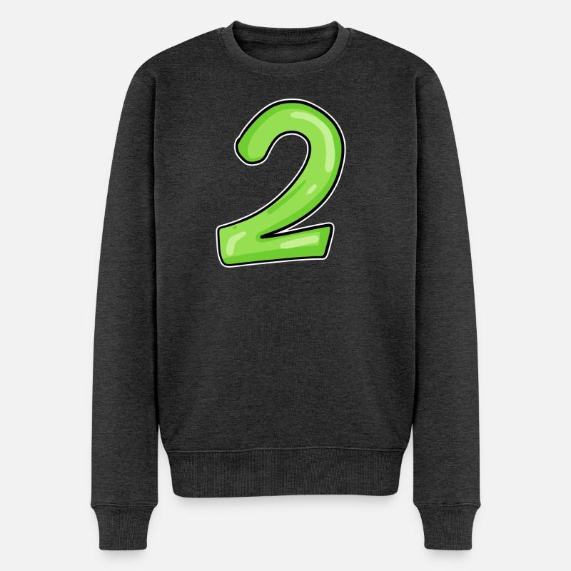 2 - Zahl - Nummer Zwei - 2 grün - Männer Premium Bio Pullover - Anthrazit meliert